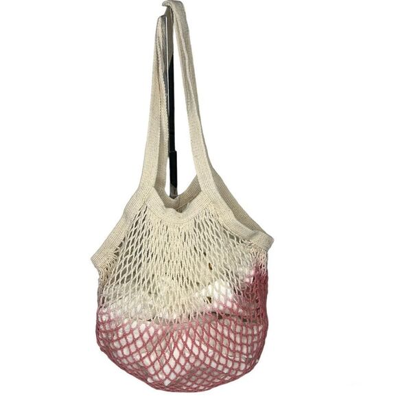 Camp Collection Dip Dyed Market Tote Pink/Cream Shoulder Net Bag Small - Picture 1 of 8